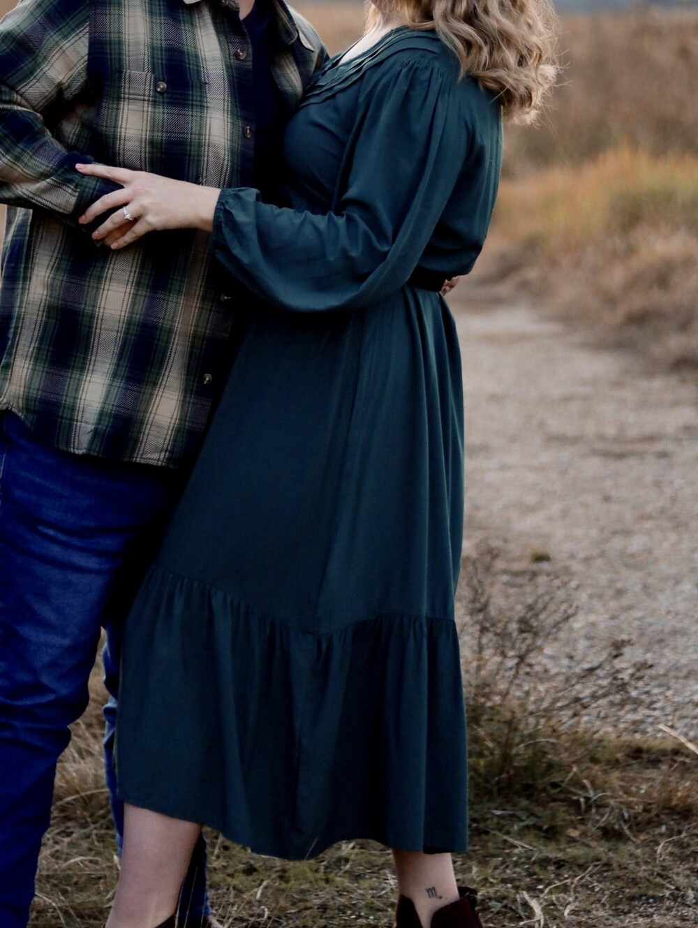 Forest Green Long Sleeve Tiered Midi Dress